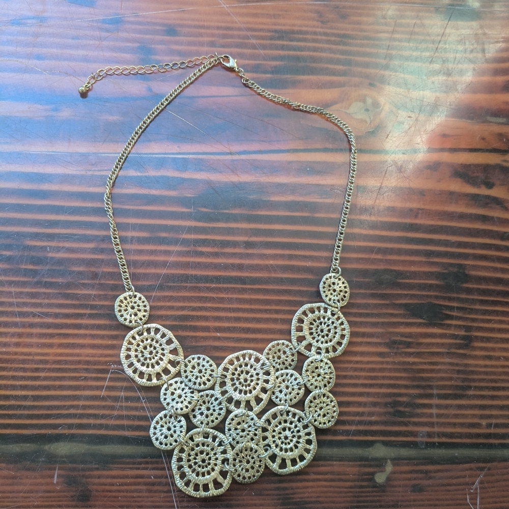 Gold-Tone Filigree Medallion Statement Bib Necklace